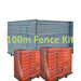 100m fence kit with galvanized steel poles and bright orange base supports for stability and visibility.