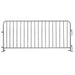 Gray metal crowd control barrier for events, durable and weather-resistant design.