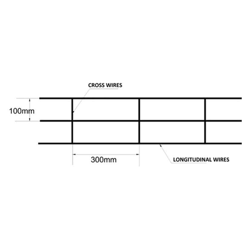Black wire grid dimensions: 300mm length, 100mm height, features cross and longitudinal wires.