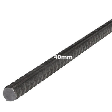 40mm steel rebar for construction, featuring ribbed texture for enhanced grip and strength.