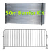 50m Barrier Kit, heavy-duty galvanized metal crowd control barriers for events, durable and rust-resistant.