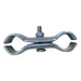 Metal pole clamp, silver color, durable steel construction, features a screw for secure fastening.