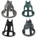 Set of four plant support stakes in black, gray, and green plastic for garden stability