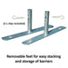 Metal removable feet for stacking and storing barriers, includes 2 clips for secure attachment.