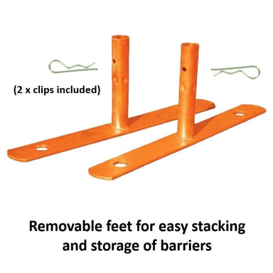 Orange removable feet for stacking barriers, includes 2 clips for easy storage.