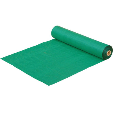 Green woven landscape fabric roll, durable and UV resistant for effective garden weed control.