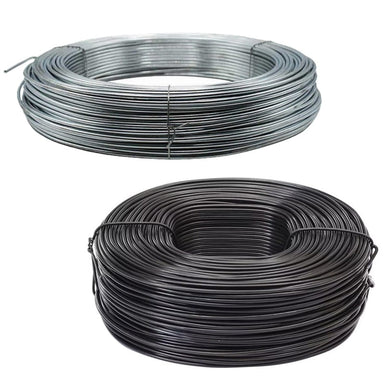 Two rolls of wire: one silver steel wire, one black coated wire, ideal for various DIY projects.