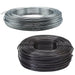 Two rolls of wire: one silver steel wire, one black coated wire, ideal for various DIY projects.