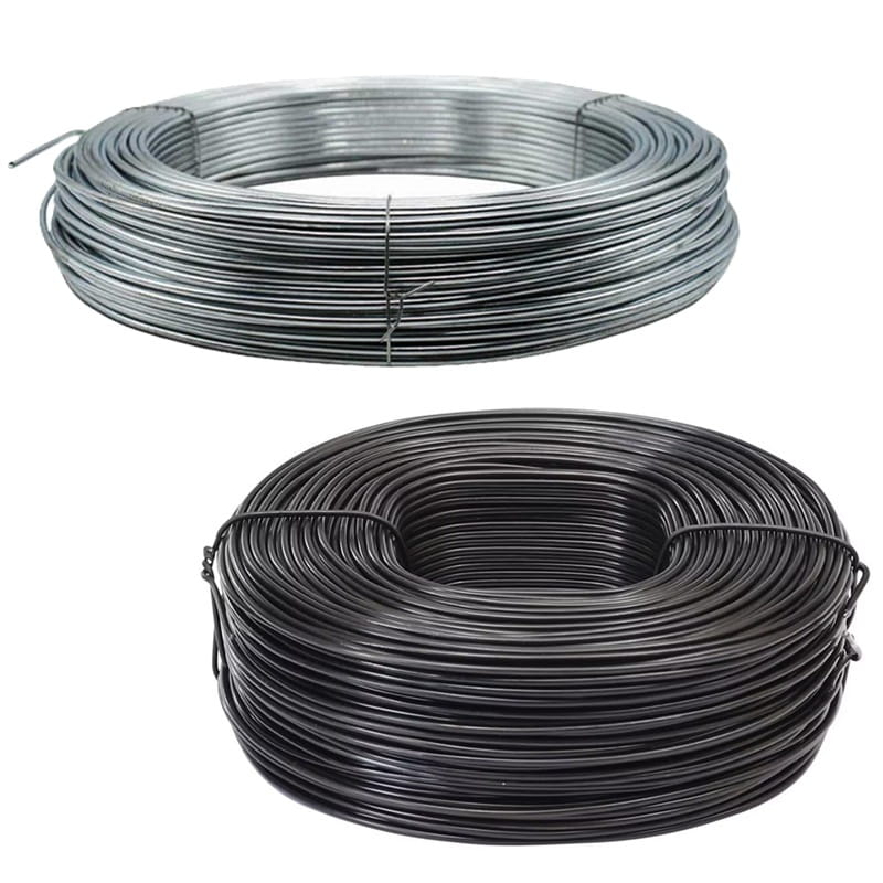Two rolls of wire: one silver steel wire, one black coated wire, ideal for various DIY projects.