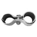 Durable metal pipe clamp, silver color, suitable for securing pipes and fittings.