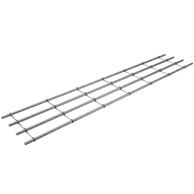 Heavy-duty metal shelving grid, silver finish, ideal for storage and organization.