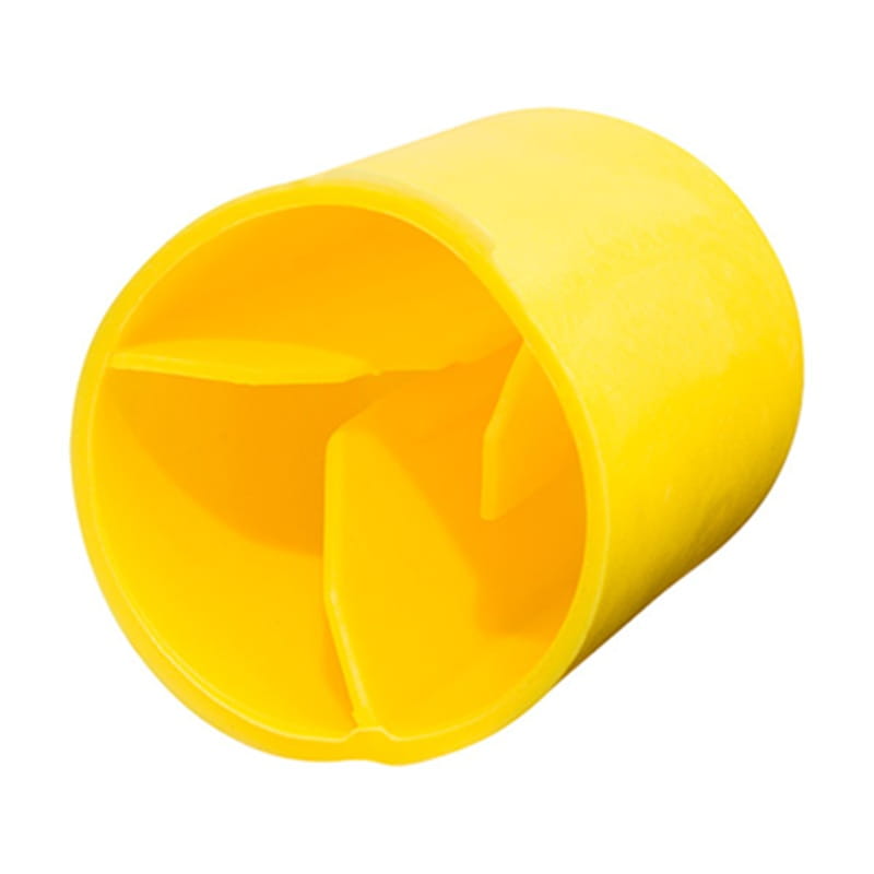 Yellow plastic measuring cup with three compartments for accurate portioning and mixing.