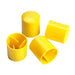 Set of four yellow plastic caps for protection and sealing, durable and lightweight design.