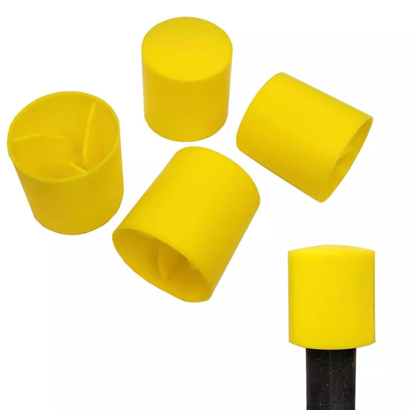 Set of yellow rubber caps for protecting sharp ends, durable and versatile for various applications.