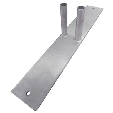 Heavy-duty metal base plate with two support pipes, ideal for outdoor furniture stability.