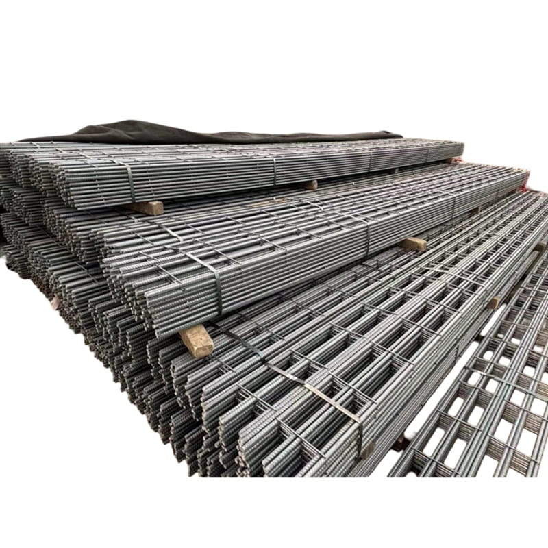 Heavy-duty steel rebar mesh sheets, gray color, ideal for construction and reinforcement applications.